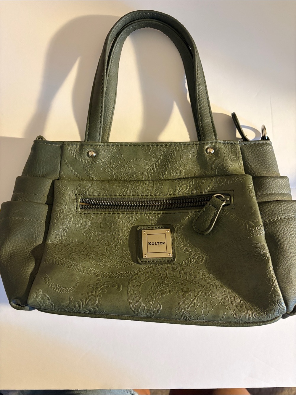 Olive Green Embossed Tote Bag for Women